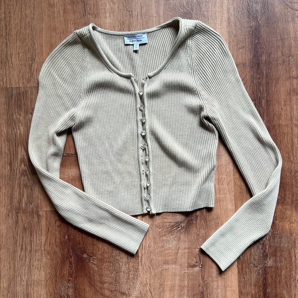 & Other Stories Beige Ribbed Button-Up Cardigan - Picture 1 of 3
